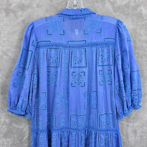 Johnny Was Sadie Embroidered Midi Shirtdress S Blue Eyelet Floral Button Up Boho - Picture 8 of 13